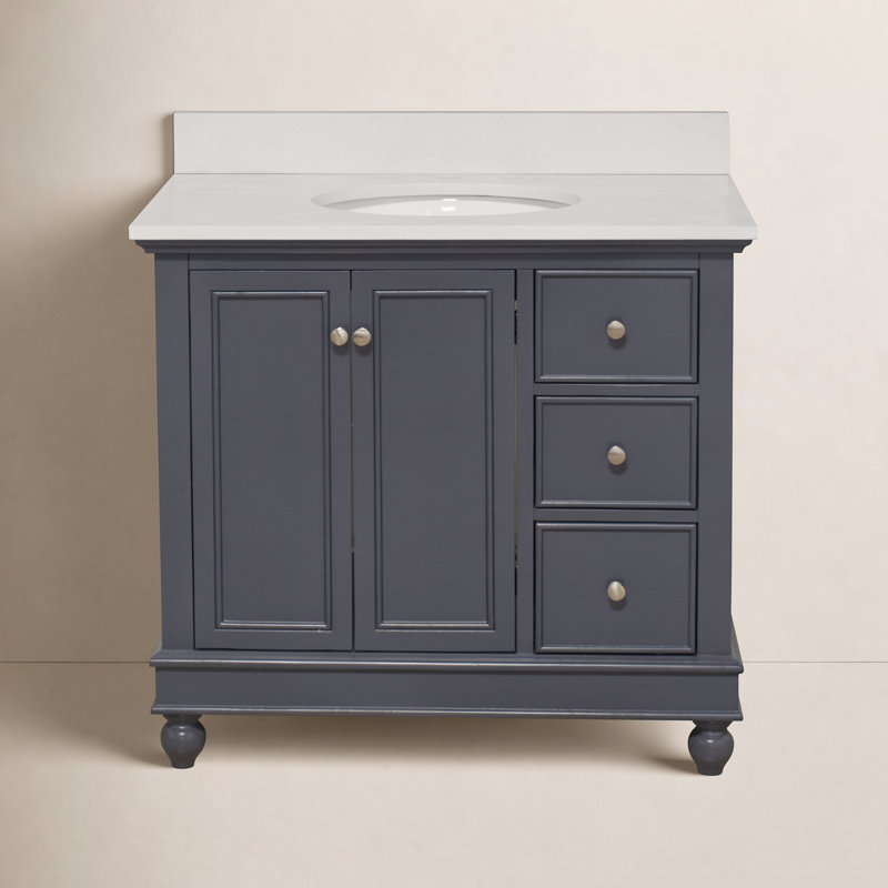 Ferdinand 36'' Single Bathroom Vanity with Top, Marine Gray, Quartz