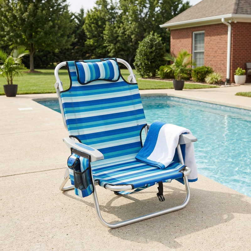 Set Of 1 Foldable Adult Outdoor Beach Chairs With 4 Position Adjustable Backrest For Beach Poolside Camping Backyard Relaxation Use