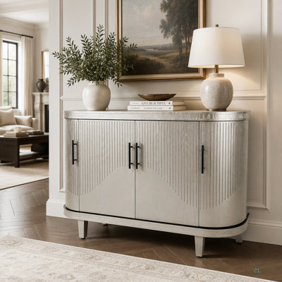 Armoire de bar moderne avec console de rangement moderne 47,2 pouces avec 4 portes et tablettes intérieures réglables pour le salon, la cuisine, la chambre à coucher et le couloir