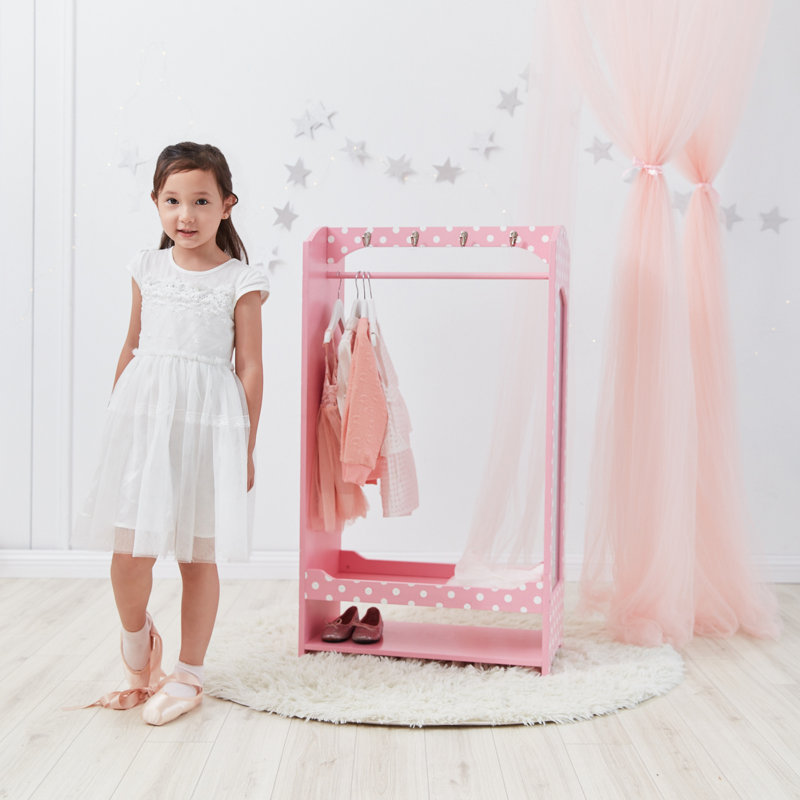 Teamson Kids Wooden Mirrored Open Armoire with Two Shelves