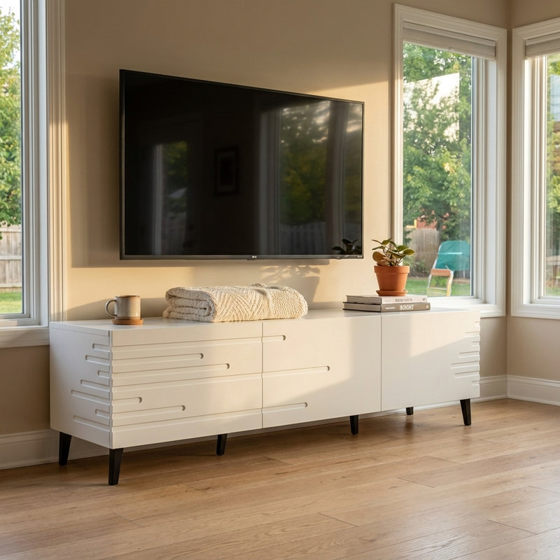 Meuble télé 73,2 po avec finition matte, Blanc