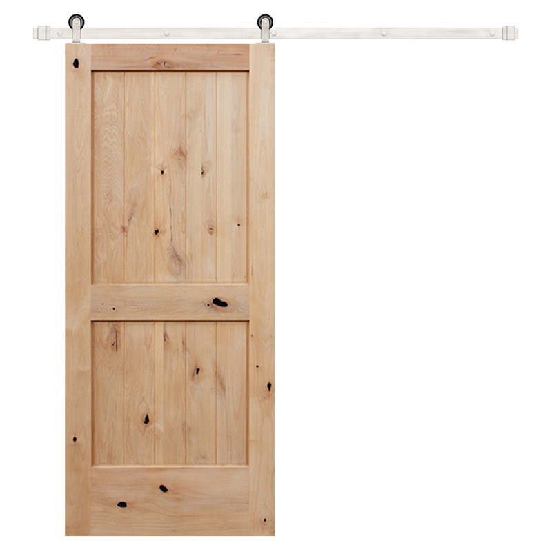 Porte de grange à rustique noueuxs en bois sans finition avec ensemble de quincaillerie d’installation