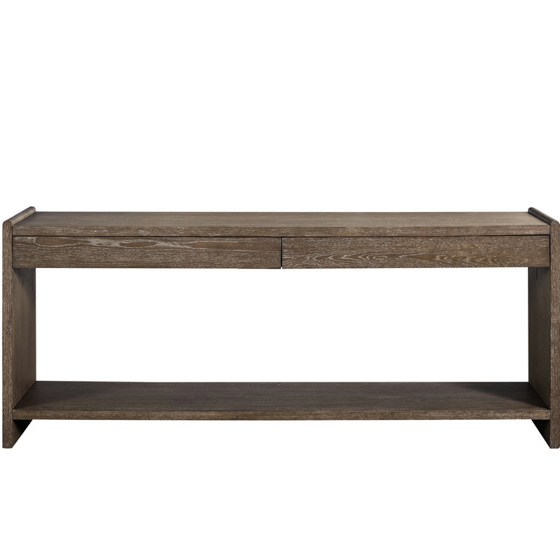 Table de 72 pouces de large, deux tiroirs dissimulés, finition brune, bois massif +, fonction de fermeture en douceur, idéale pour les tables d'entrée avec couleur, bois + construction, mécanismes, intérieurs complémentaires à transitionnels