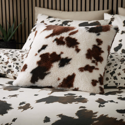 Fusion Cow Print Faux Fur Cushion Natural