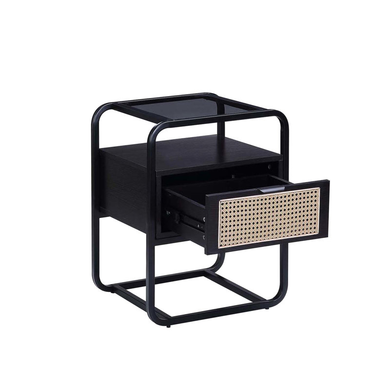 Table de chevet en métal avec plateau moderne en verre trempé et rangement respecté