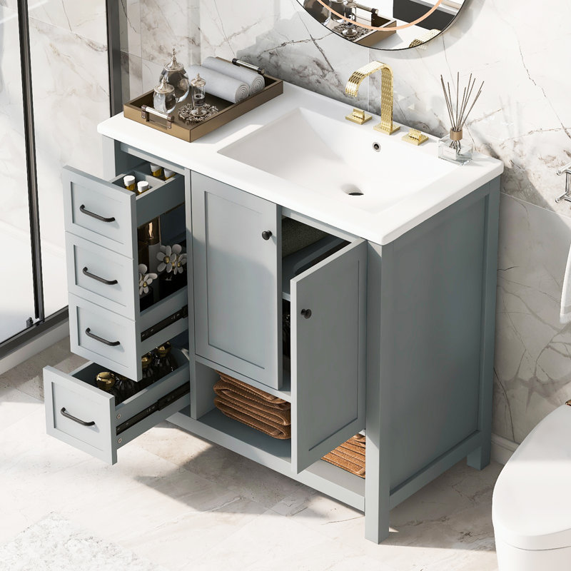 Meuble-lavabo 36 po avec comptoir d'évier, Gris