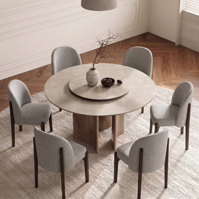 Ensemble de 6 chaises de salle à manger en bois, chaises de cuisine rembourrées avec pieds en bois massif, dossier ergonomique incurvé, poignée intégrée, moderne Mid-Century, pour meuble-lavabo de cuisine