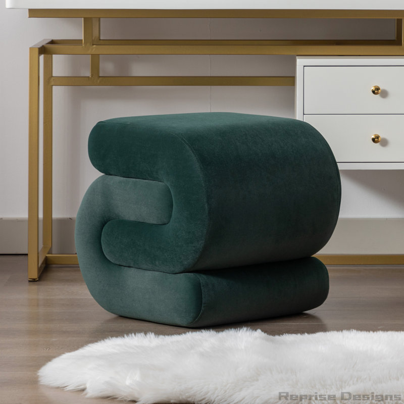 S-shape Ottoman Makeup Stool Footstool, Dark Green