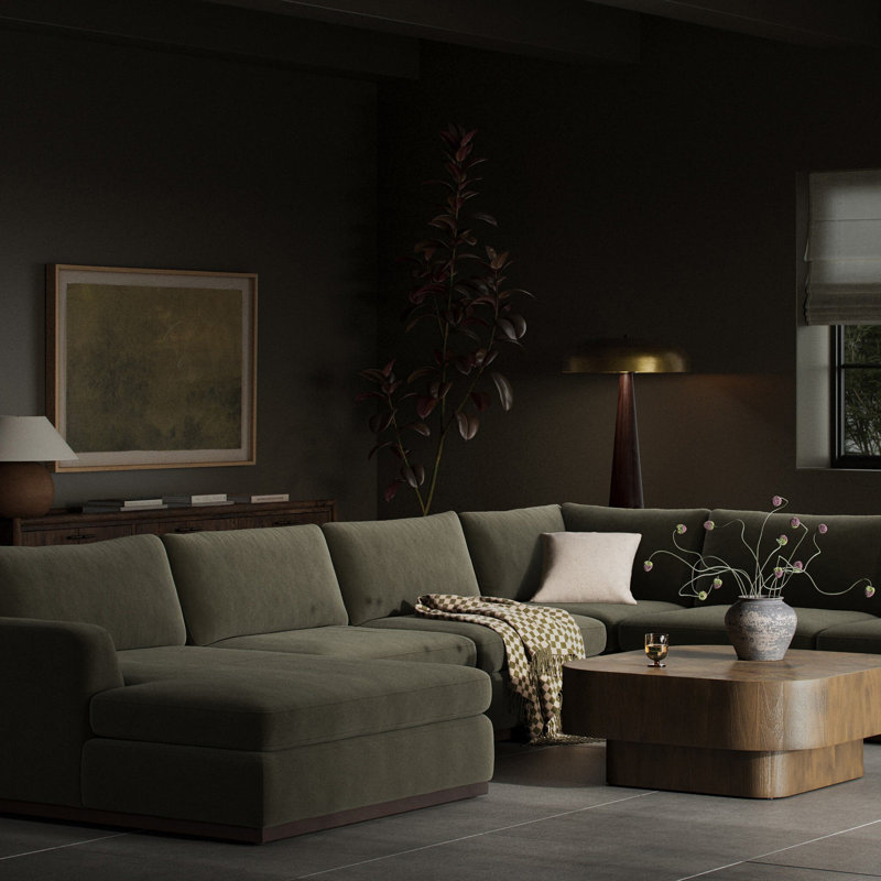 Colt Sectional, Surrey Olive Cotton Blend, Left Hand Facing