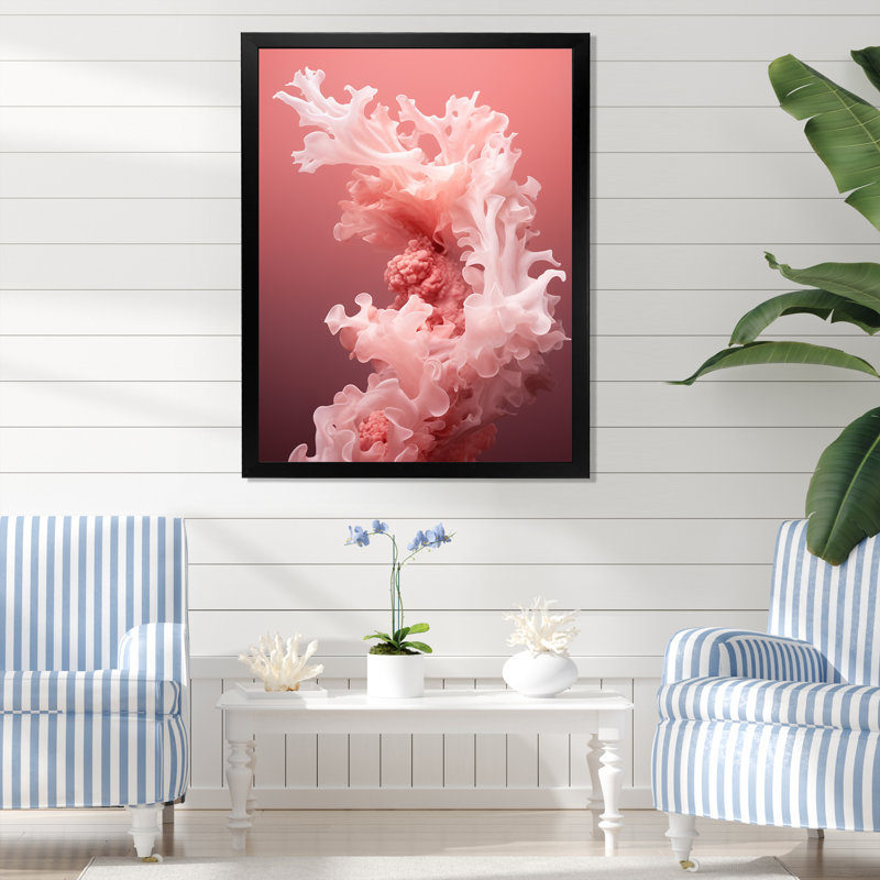 «Whispering Corals Ink Expression - Beach and Ocean Wall Art Living Room», H 32 po x l 16 po x P 1 po, Cadre simple noir