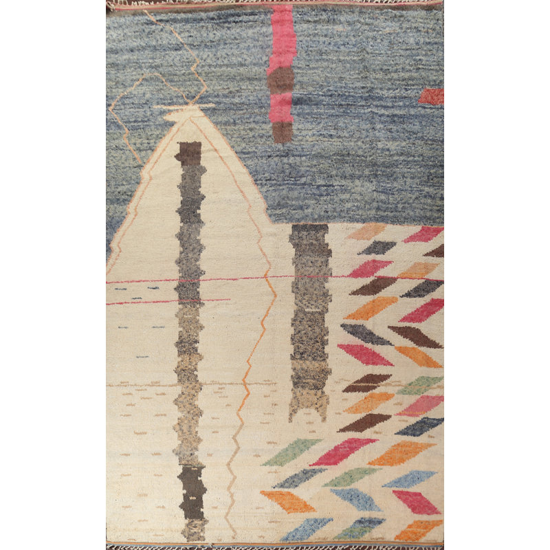 Tapis beige en laine noué à la main de conception unique 12 pi x 18 pi 7 po