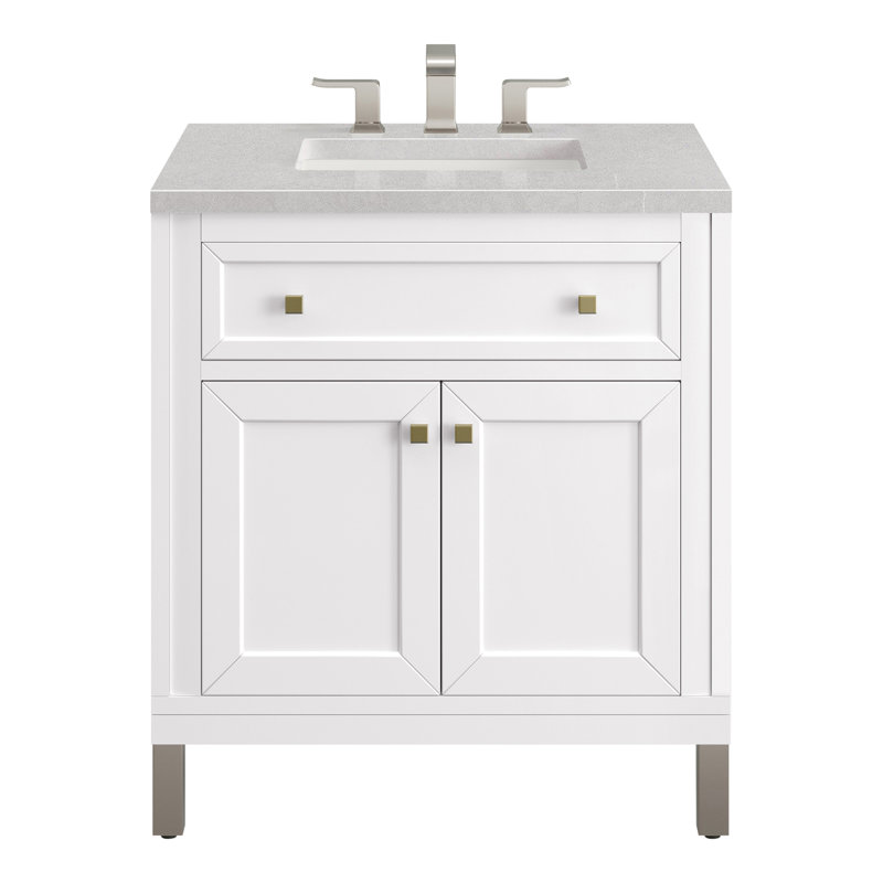 Chicago 30'' W Single Vanity, Glossy White, White Zeus, 8" Widespread