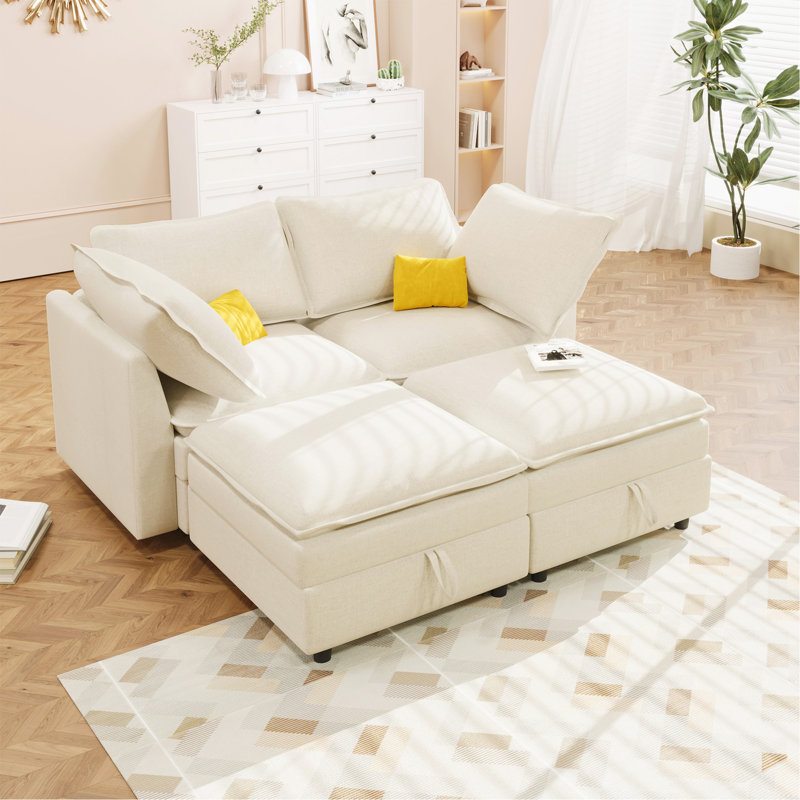 Modular 4-Piece Sofa With Storage, Beige
