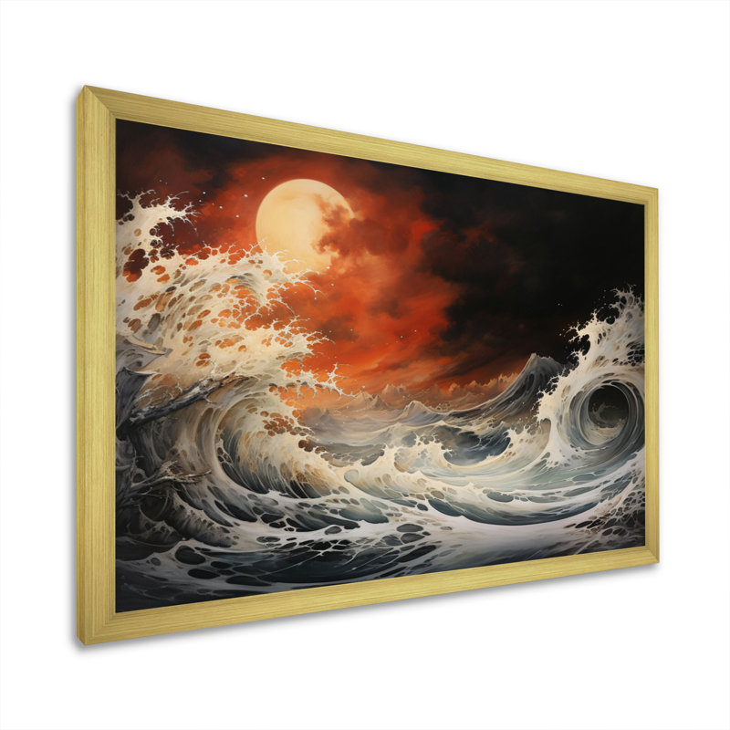 " Orange Raging Elements Storm ", Gold Single Picture Framed, 34" H x 44" W x 1.5" D