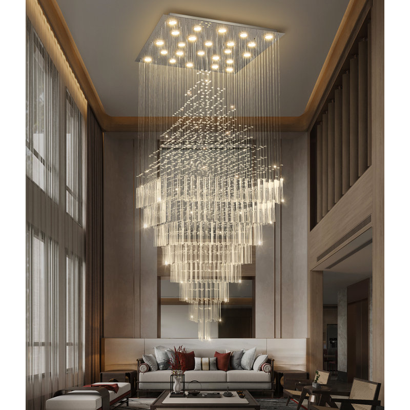 Lustre en cristal de luxe avec ampoules à DEL argentées, Argent