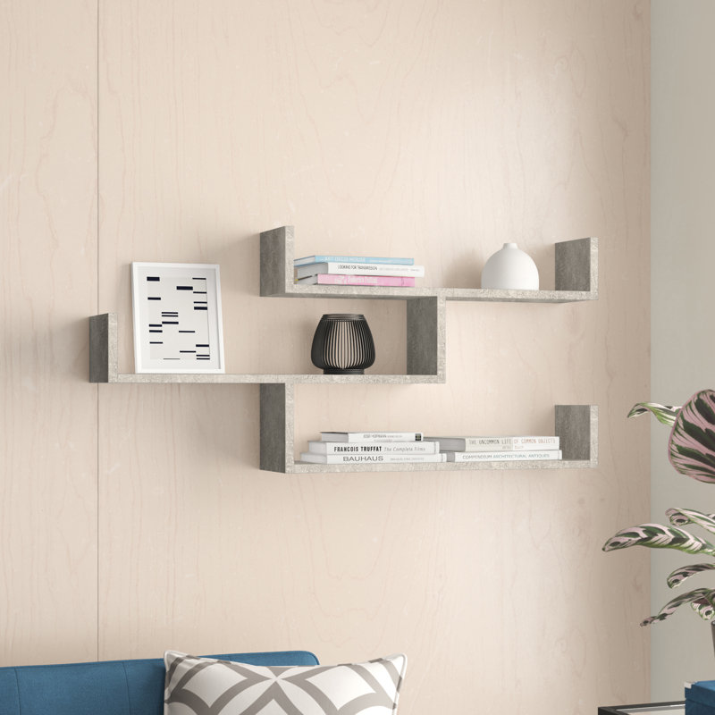 Wallaston 3 Piece Floating Shelf, Grey, Concrete, 60cm H x 102.2cm W x 18cm D