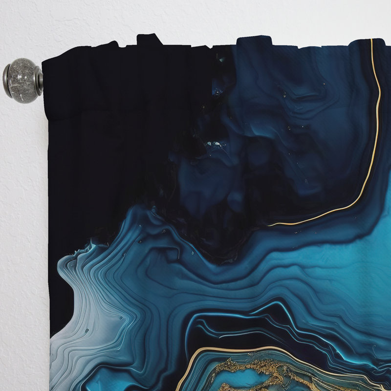 Abstrait géométrique en marbre doré et bleu IV - rideau en velours moderne - obscurcissant - 1 panneau, L 52 po x L 84 po