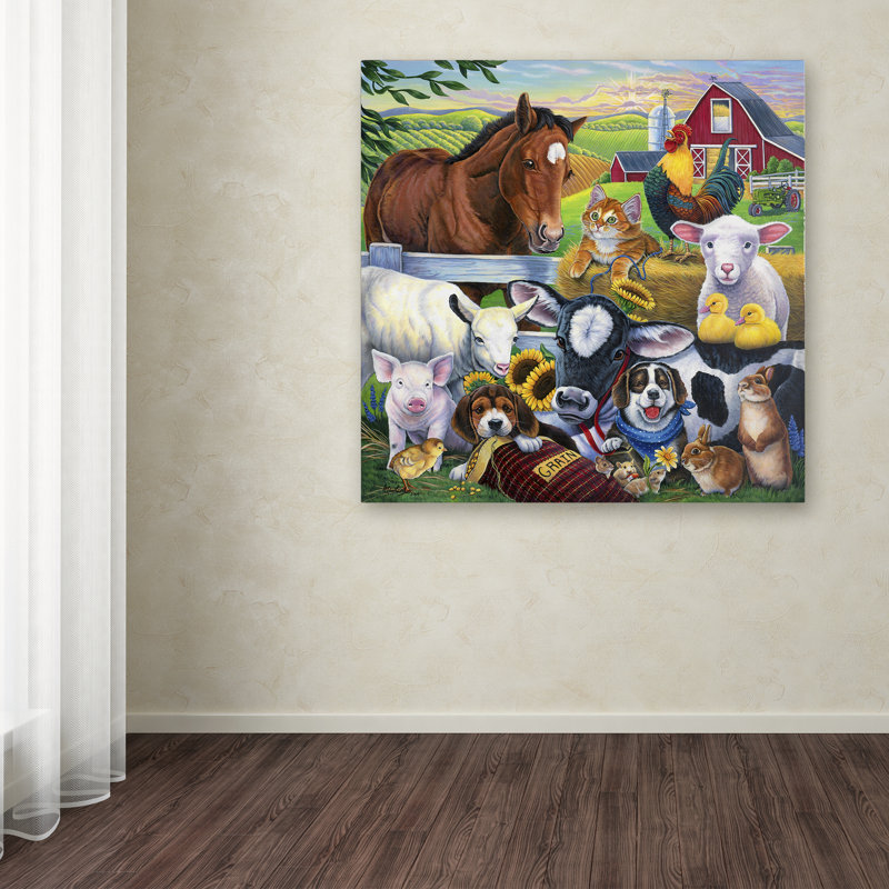 « farm friends », impression sur toile tendue, H 35 po x l 35 po x P 2 po