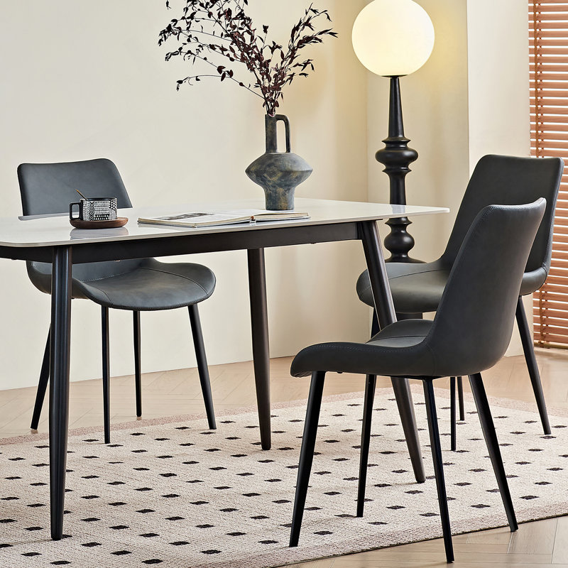 Ensemble de table de salle à manger exquis en cuir de polyuréthane et pieds en fer gris pour deux personnes, Gris
