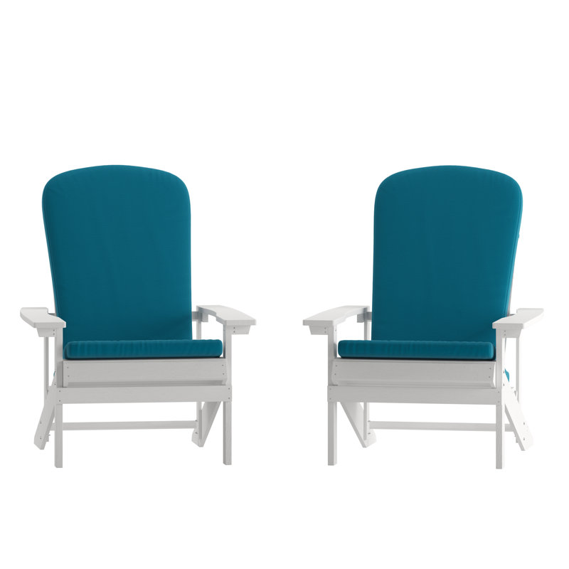 Rankins All-Weather Poly Resin Wood Adirondack Chairs with Cushions, White/Teal