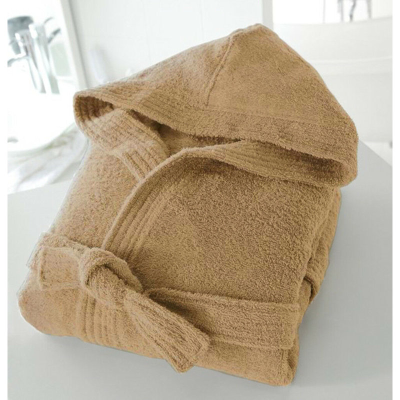 Gattu Terry Cloth Mid-Calf Bathrobe with Pockets and Hood, L, Beige