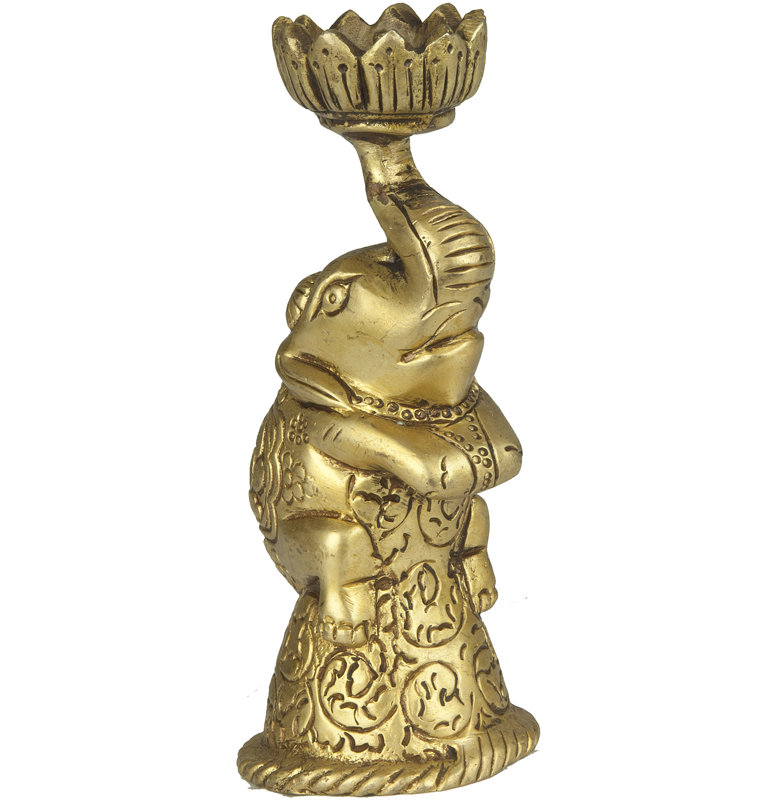 Porte-bougie en laiton éléphant, coupe de lotus de 4,6 po, sculpture traditionnelle indienne pour le salon et l'espace de méditation