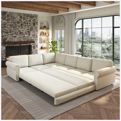 118" l-shaped sofa couch with pull-out bed,oversize convertible sleeper sofa with nailhead trim & rolled arm,chenille upholstered sectional couches...