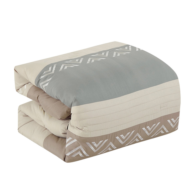 Microfiber 7 Piece Comforter Set, King Comforter + 6 Additional Pieces, Taupe