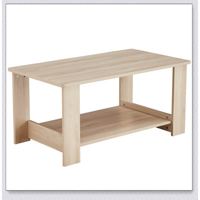 Table basse rectangulaire avec plateau en verre et tablette
