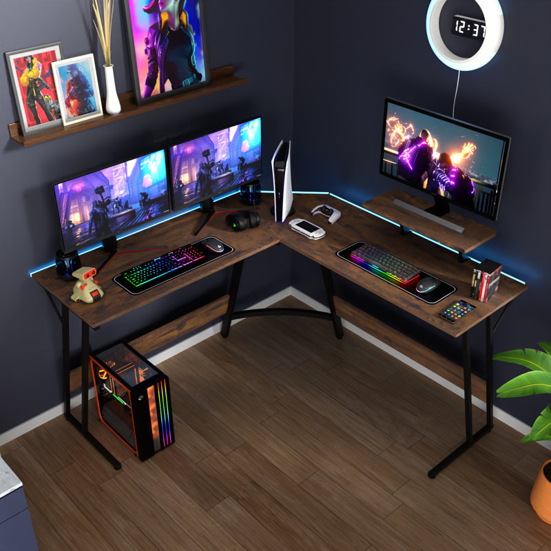 Lakyah L-Shaped Computer Desk, Brown/Black