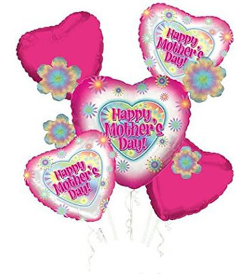  Bouquet de mylar en forme de fête des mères avec cœurs roses (5 / pqt) Pqt / 1