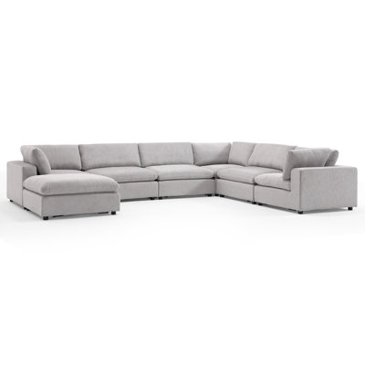 7-Piece Minimalist Modern Soft-Upholstered Sectional With Ottoman