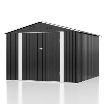 Outdoor Galvanized Steel Storage Shed for Garden and Backyard with Lockable Doors