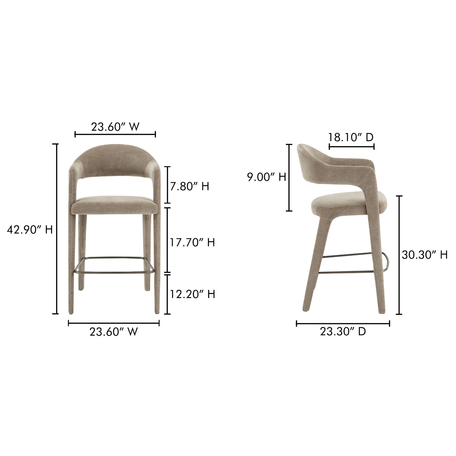 Cathline Bar and Counter Stool, Bar Stool (30.3" Seat Height), Camel Polyester