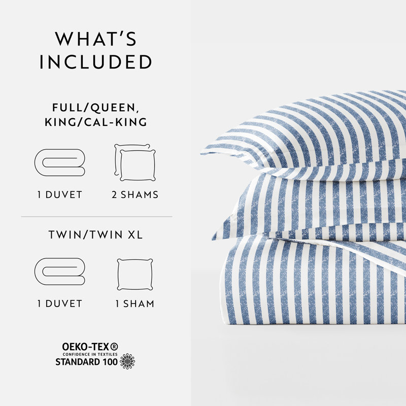 Navy and White Microfiber Striped Full/Queen Duvet Cover Set