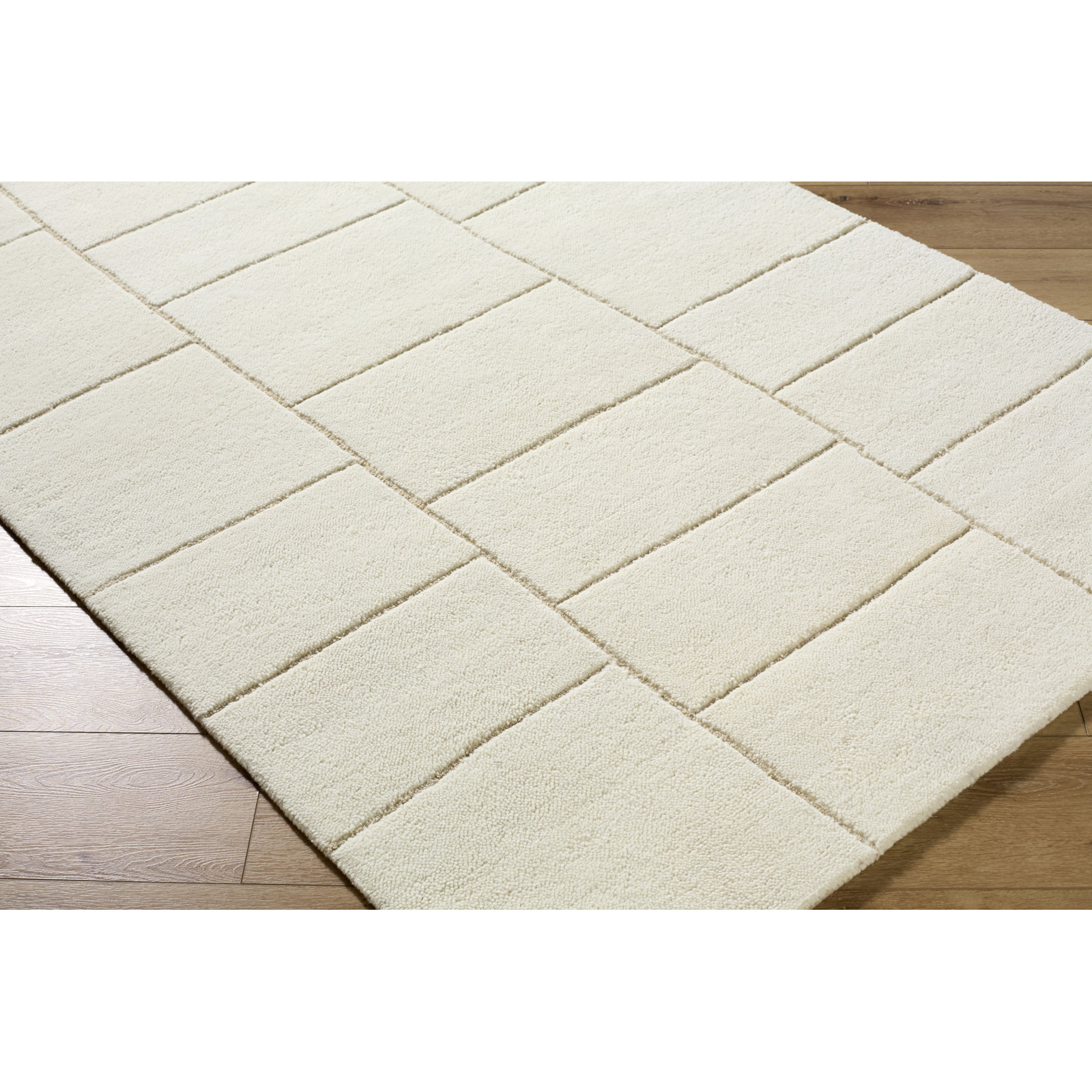 Hand-Tufted Geometric Ivory Rug, Rectangle 2' x 3'
