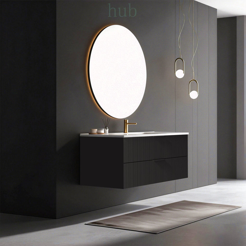 Meuble-lavabo suspendu de 122 cm (48 po) avec lavabo en céramique et tiroirs, design moderne et compact.