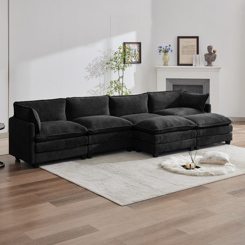 Canapé modulaire rembourré en U avec accoudoirs Redenius Boucle, Bouclé noir