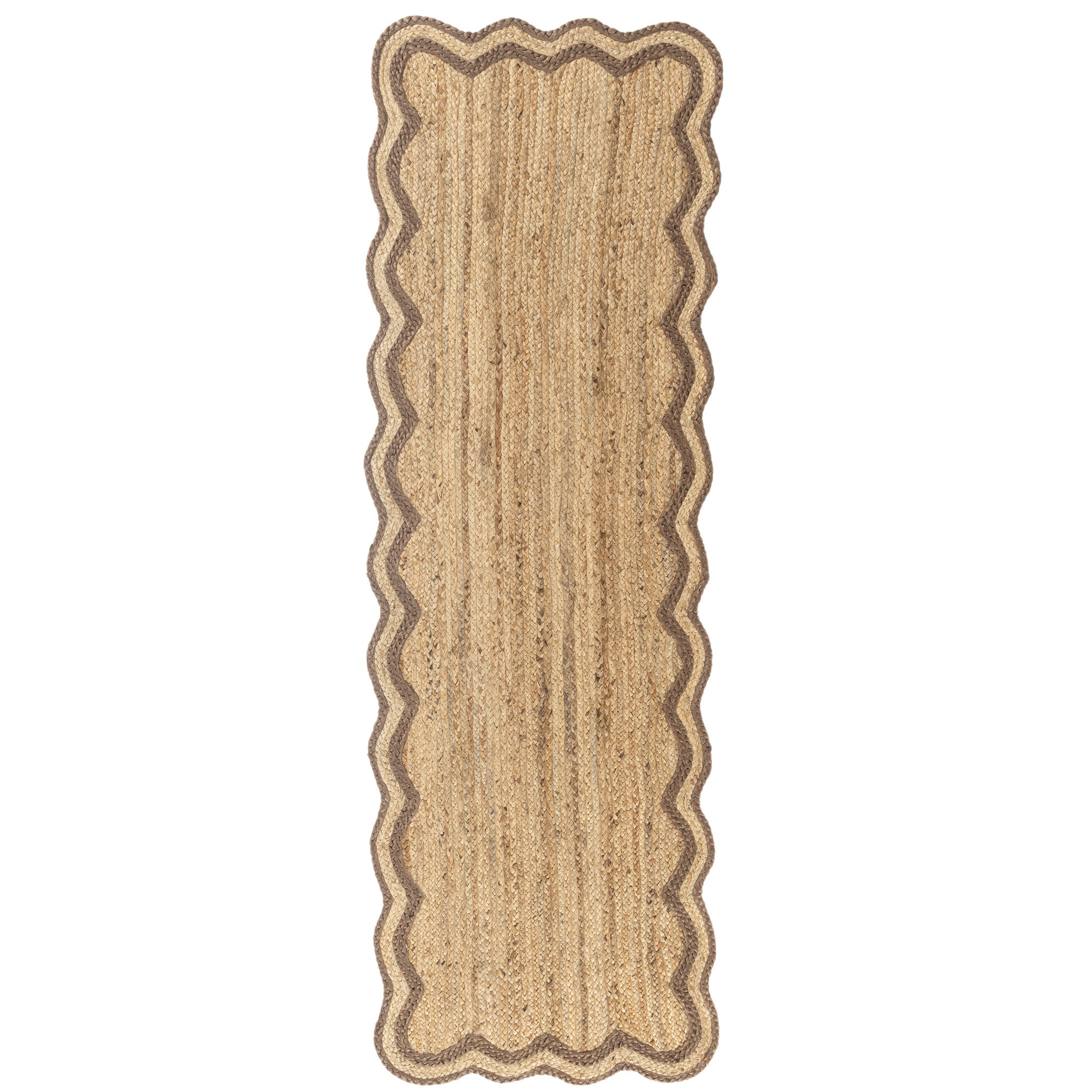Ayanne Hand-Braided Scalloped Jute Brown Indoor Area Rug with Non-skid Backing