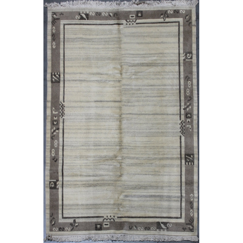 Tapis ivoire / brun en laine noué à la main 6 pi x 9 pi Linden Boulevard Southwestern, Rectangle 8 pi 1 po x 9 pi 10 po