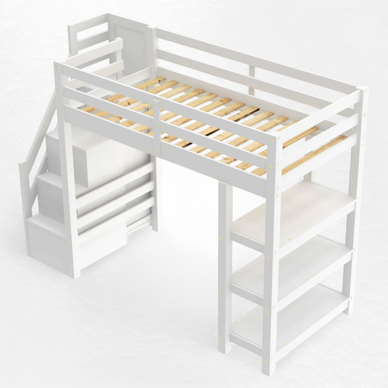 Lit mezzanine avec garde-robe intégré et tablettes, Simple