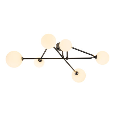 Antinique 6-Light 86cm Modern Copper Glass Globe Sputnik Semi Flush Mount