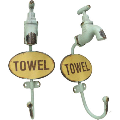 Set Of 2 Cast Iron Vintage Old Fashioned Spigot Faucet Towel Coat Wall Hooks