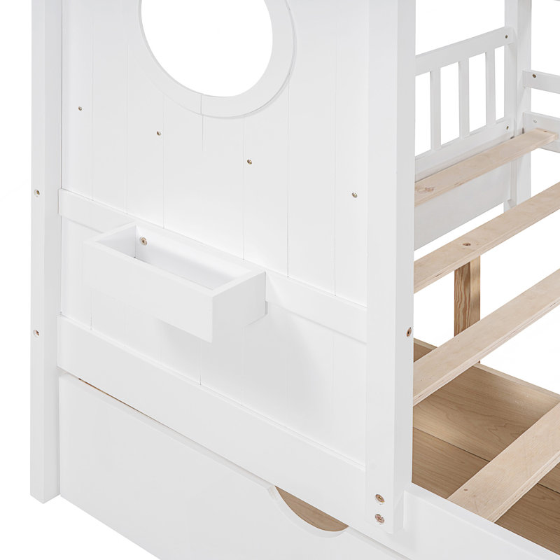 Lit en bois avec 2 tiroirs, Blanc, Lit double