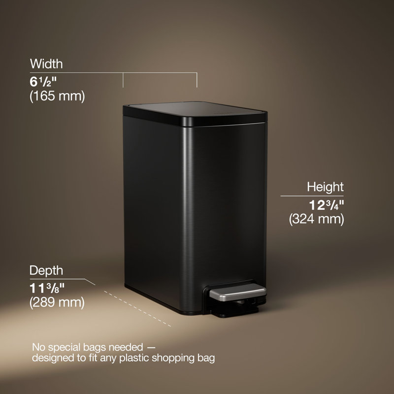 6-Liter Step Trash Can, Black Stainless, Black