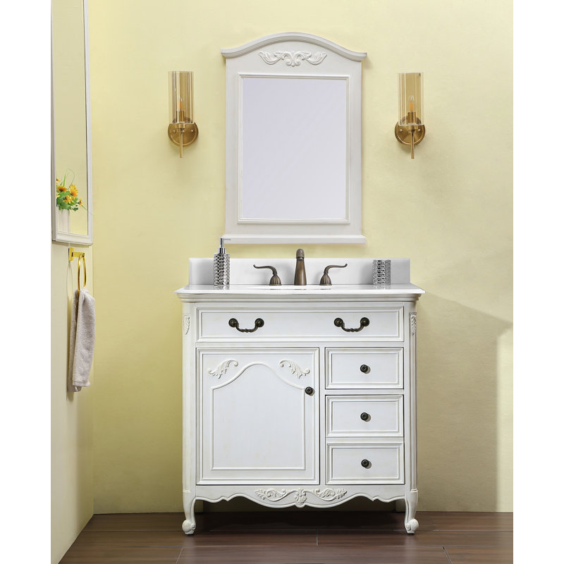 Ensemble de meuble-lavabo simple 36 po Angelique, Blanc antique, Blanc pur