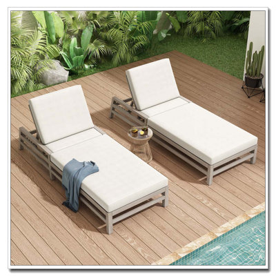 Ensemble de 2 chaises longues d'extérieur réglables à 5 positions avec structure en bois d'acacia et coussins épais