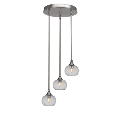 Svetlana 3 Light Stem Hung Cluster Pendalier With 7" Clear Bubble Glass