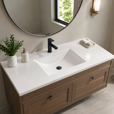 48 Inch Wall Mounted Bathroom Vanity Cabinet, Floating MDF Vanity with 2 Large Drawers and Open Bottom Shelf, White Painted Bathroom Storage Cabinet, Handleless Design