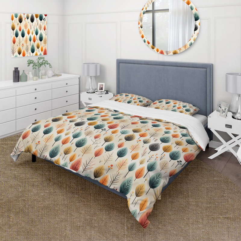 Ensemble de housse de couette Teal and Beige Botanical Harmony I, Housse de couette pour très grand lit et 2 très